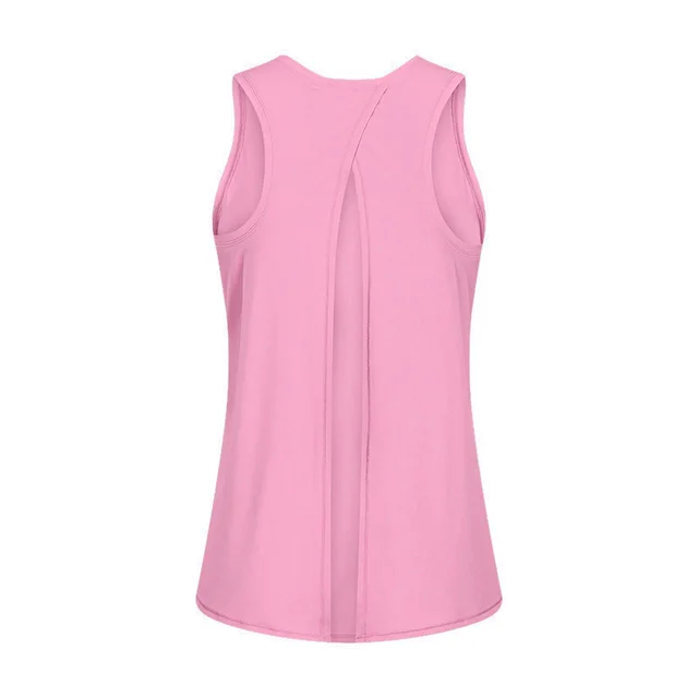 Cross border European and American Sleeveless Sports Vest Women's Summer Running Fitness Top Loose Blouse Bandage Yoga Wear Pink - Shop at LoveMi