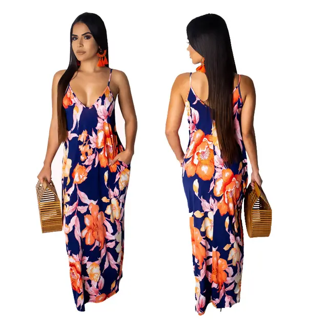Spring Summer Dress Color Totem Printed Sleeveless Vest Long Skirt Purple - Shop at LoveMi