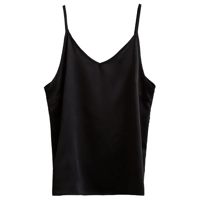 Ice Silk Suspenders With a Top Imitation Silk V Neck Satin Black Bottoming Shirt Glossy And Smooth Vest Black - Shop at LoveMi