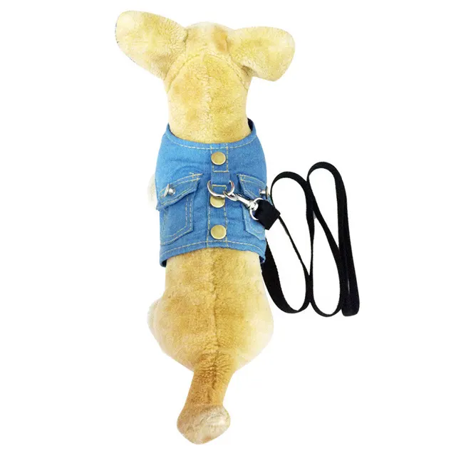 Pet Dog's Chest Harness Denim Jacket Back Leash Dog Supplies Light Blue - Shop at LoveMi
