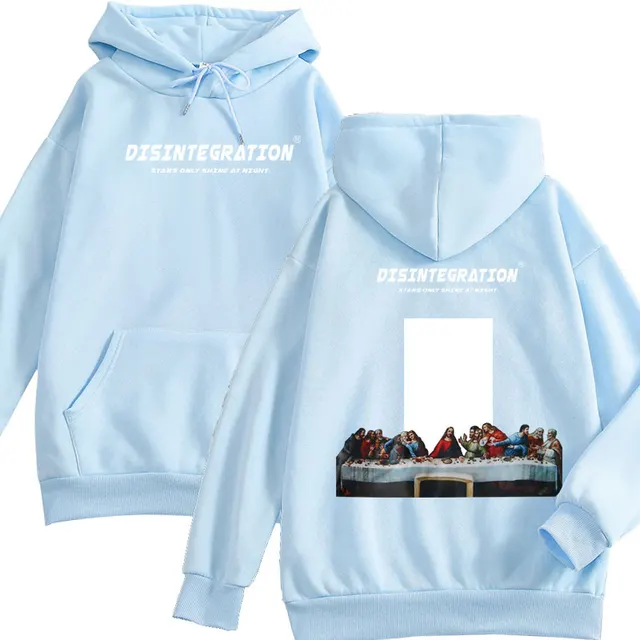 European And American Floral Aesthetic Graphics Last Supper Women's Sweater Blue - Shop at LoveMi