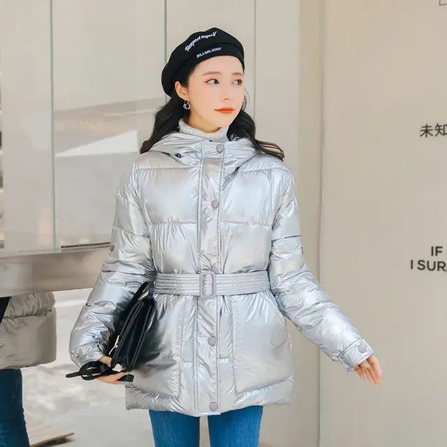 Women's Short Down Padded Coat With Waist And Thinner Grey - Shop at LoveMi