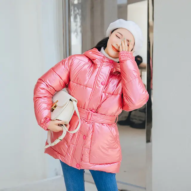 Women's Short Down Padded Coat With Waist And Thinner Red - Shop at LoveMi