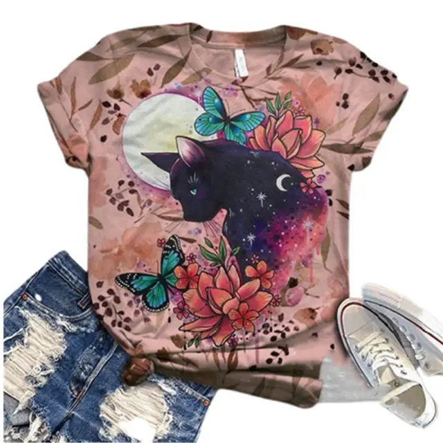 Cute Animal Print Short Sleeve Round Neck Pink - Shop at LoveMi