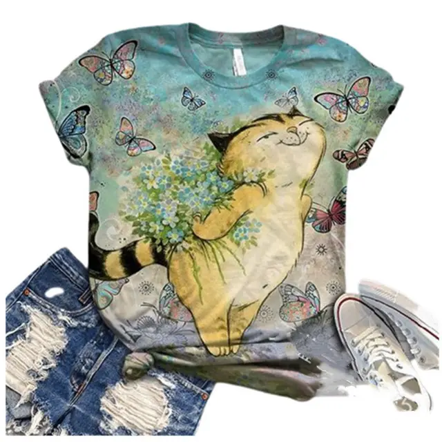 Cute Animal Print Short Sleeve Round Neck Sky Blue - Shop at LoveMi