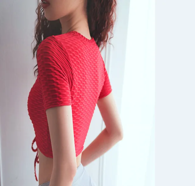 Women's Sports Shirt Breathable Fitness Top Drawstring Seamless Yoga Vest Gym Bra Red - Shop at LoveMi