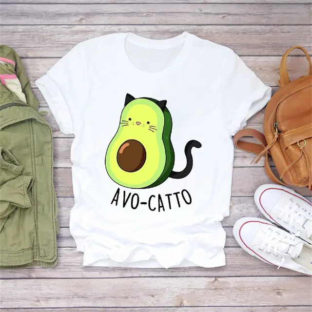 Cartoon Avocado Fruit Love Romantic Cute 90S Print Ladies T Shirt White - Shop at LoveMi
