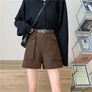 Net Red Super Hot Water Wash All-match High-waisted Wide-leg Pants Women Casual Shorts - Brown