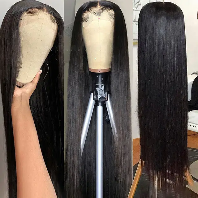 Mid Section Black Long Straight Hair Front Lace Wig Black - Shop at LoveMi