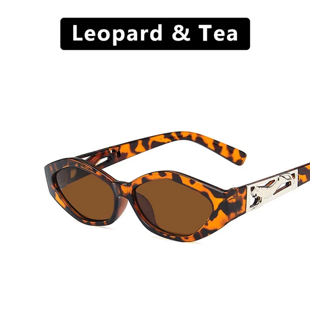 SO&EI Retro Small Frame Polygon Cat Eyes Women Sunglasses Brand Designer Fashion Cheetah Decoration Ladies Sun Glasses Leopard Pattern Tea Flakes - Shop at LoveMi