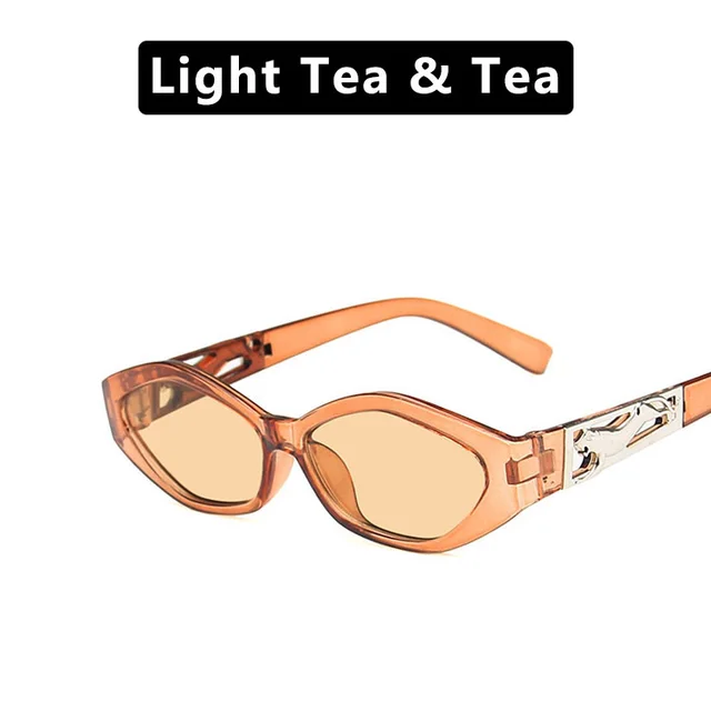 SO&EI Retro Small Frame Polygon Cat Eyes Women Sunglasses Brand Designer Fashion Cheetah Decoration Ladies Sun Glasses Light Tea Tea Flakes - Shop at LoveMi