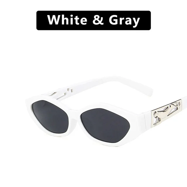 SO&EI Retro Small Frame Polygon Cat Eyes Women Sunglasses Brand Designer Fashion Cheetah Decoration Ladies Sun Glasses Solid White Gray Flakes - Shop at LoveMi