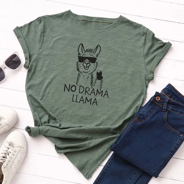 Women's Loose Round Neck Short Sleeve Cotton T shirt Army Green - Shop at LoveMi