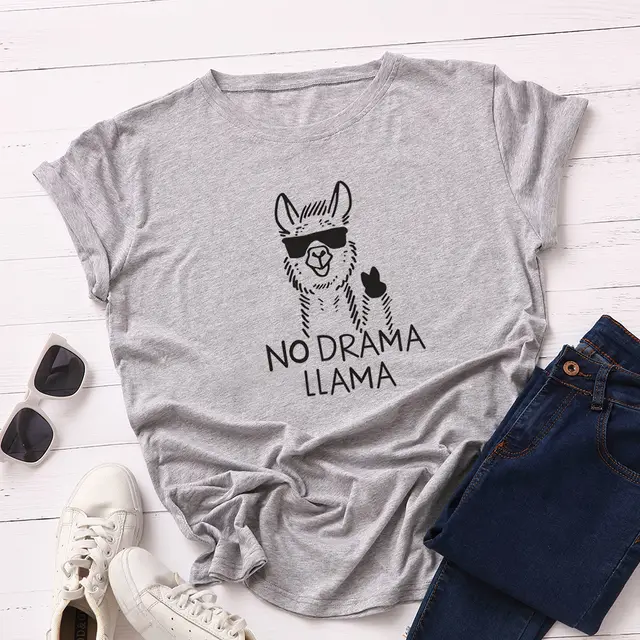 Women's Loose Round Neck Short Sleeve Cotton T-shirt - Light Grey