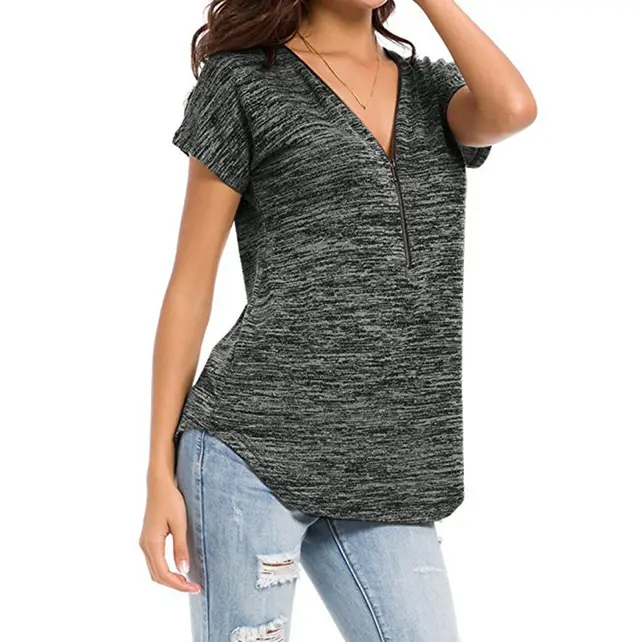 Women's Solid Color V neck Blouse Fashion Casual Short sleeved T shirt Women Grey - Shop at LoveMi