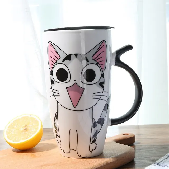 Cute Cat Ceramics Coffee Mug With Lid Large Capacity 600ml Animal Mugs Creative Drinkware Coffee Tea Cups Novelty Gifts Milk Cup Happy - Shop at LoveMi