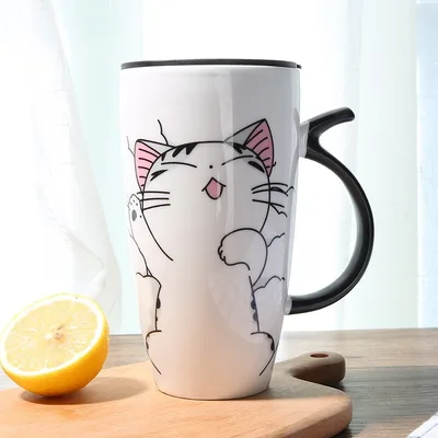 Cute Cat Ceramics Coffee Mug With Lid Large Capacity 600ml Animal Mugs Creative Drinkware Coffee Tea Cups Novelty Gifts Milk Cup Lie Down - Shop at LoveMi