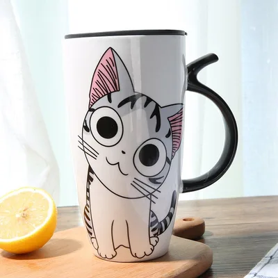 Cute Cat Ceramics Coffee Mug With Lid Large Capacity 600ml Animal Mugs Creative Drinkware Coffee Tea Cups Novelty Gifts Milk Cup Outside - Shop at LoveMi