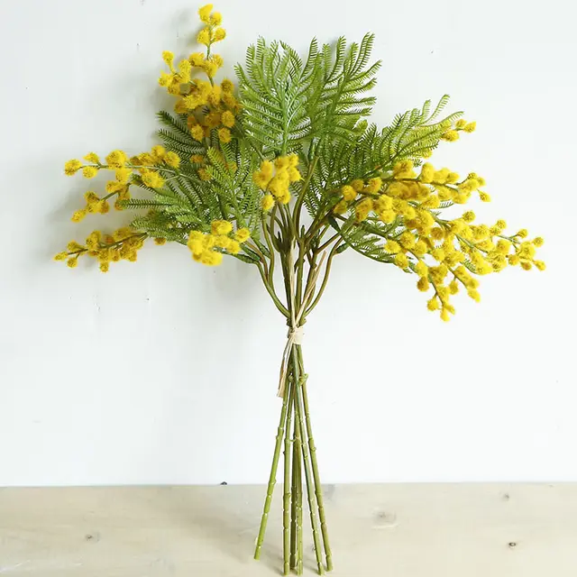 Lan Kwai Fong puts bunches of hairy Acacia beans simulation flowers simulation plants wedding fake flowers home decoration shooting props Yellow - Shop at LoveMi