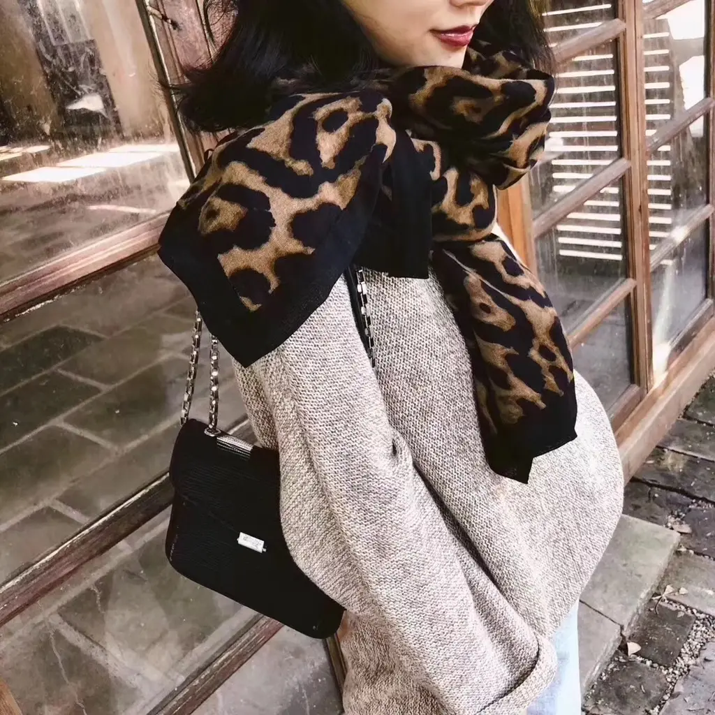 Leopard Print Cotton And Llinen Scarf Women Autumn And Winter Warm Bib Dual-Use Shawl - Coffee Color - View 1