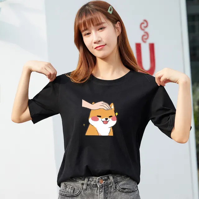 Trend Cartoon Short sleeved Women's Women's Ins Pure Cotton Women's Half sleeved T shirt Spring And Summer Korean Style Loose Slim Top Black - Shop at LoveMi
