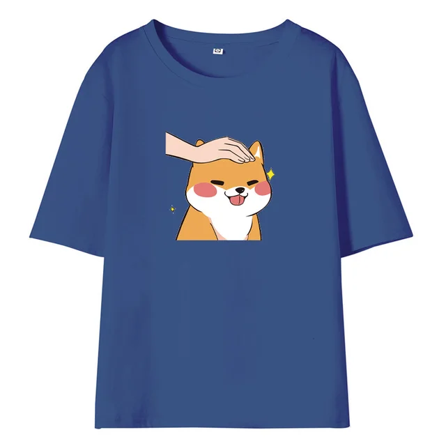 Trend Cartoon Short sleeved Women's Women's Ins Pure Cotton Women's Half sleeved T shirt Spring And Summer Korean Style Loose Slim Top Denim Blue - Shop at LoveMi