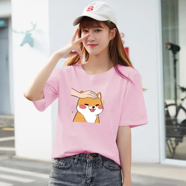 Trend Cartoon Short sleeved Women's Women's Ins Pure Cotton Women's Half sleeved T shirt Spring And Summer Korean Style Loose Slim Top Pink - Shop at LoveMi