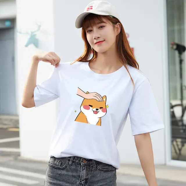 Trend Cartoon Short sleeved Women's Women's Ins Pure Cotton Women's Half sleeved T shirt Spring And Summer Korean Style Loose Slim Top White - Shop at LoveMi