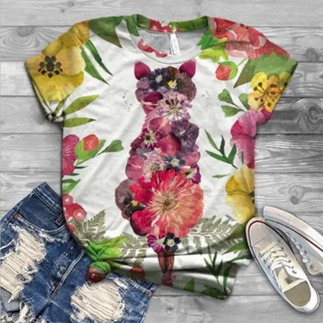 Summer Ladies Print Fashion Bat Sleeve T Shirt Cat Animal Print - Shop at LoveMi