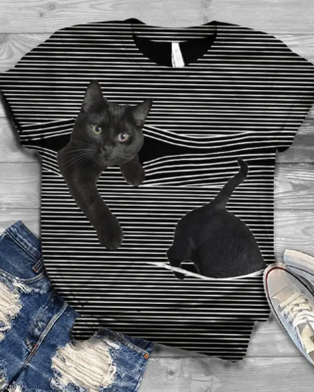 Summer Ladies Print Fashion Bat Sleeve T Shirt Cat Animal Print H - Shop at LoveMi