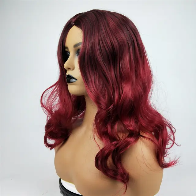 Wig Female Burgundy Long Curly Hair Big Wavy Gradient Color Wine Red - Shop at LoveMi