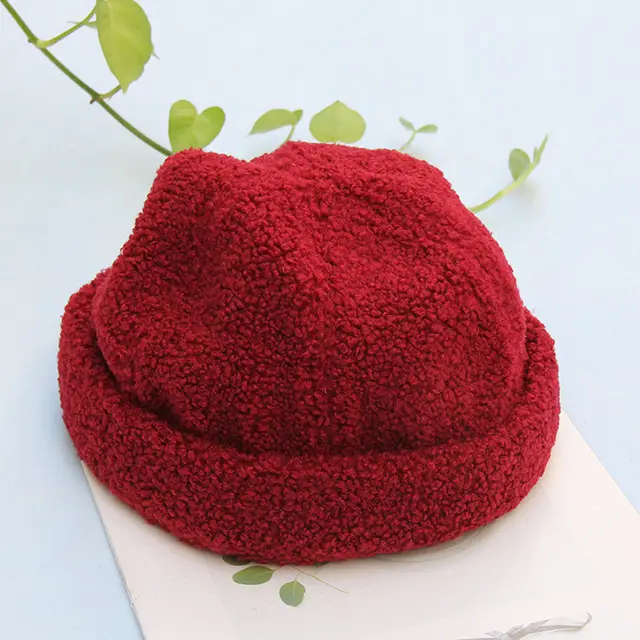 Autumn and Winter Lamb Hair Curled Hat Wine Red - Shop at LoveMi