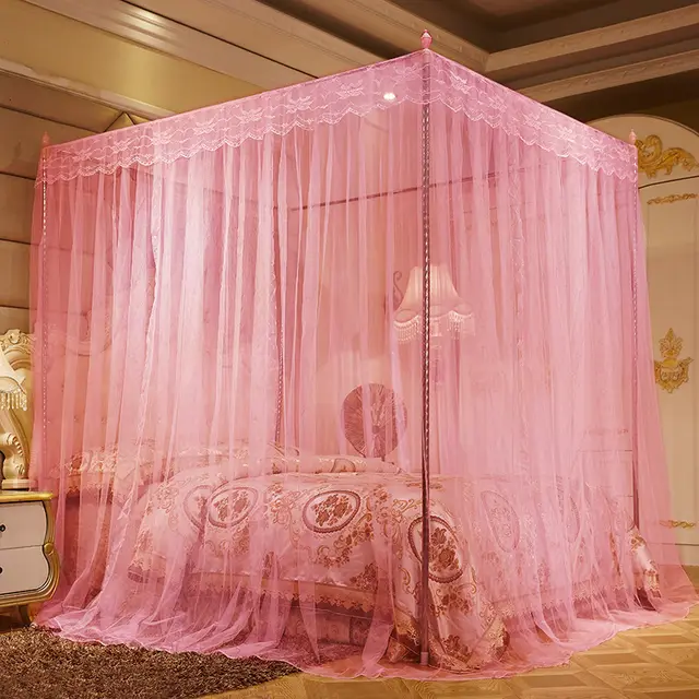 Household Mosquito Net princess Wind Floor Stand Encrypted Thick Mosquito Net Pink - Shop at LoveMi