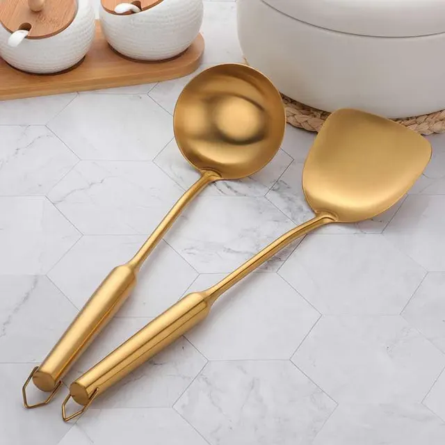 Stainless Steel Spatula Household Iron Spatula Kitchen Kitchen Utensils Shovel Spoon Set Long Handle Cooking Shovel Frying Spoon Stainless Steel ... Gold - Shop at LoveMi
