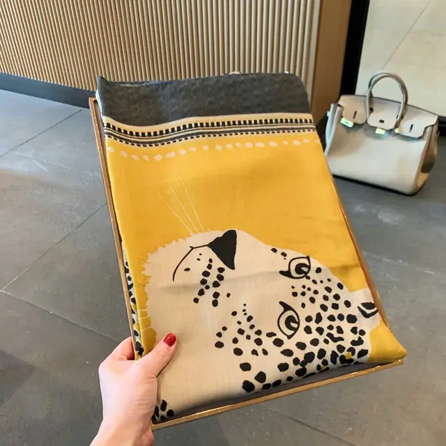Shawl Leopard Print Silk Scarf Yellow - Shop at LoveMi