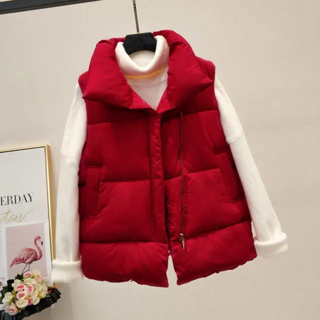 Women's Padded Vest Short Waistcoat Wine Red - Shop at LoveMi