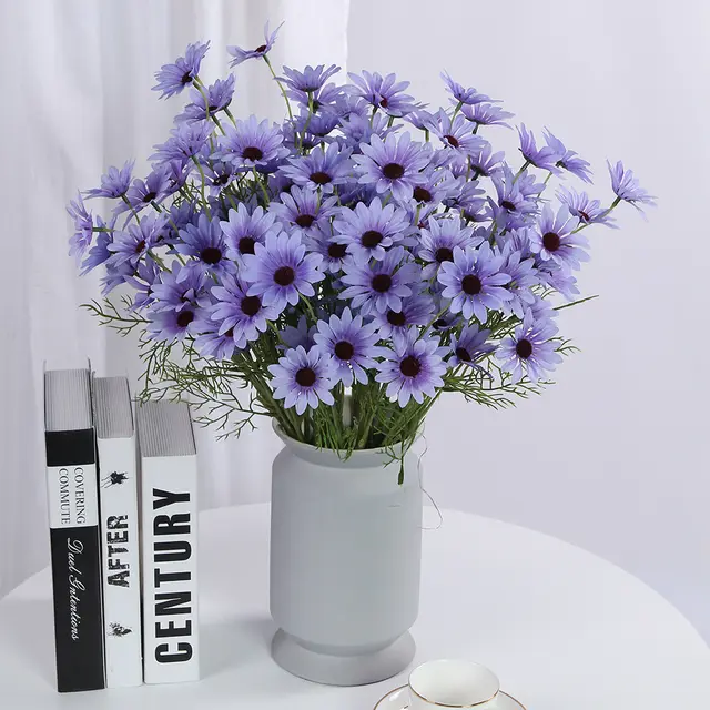 Small Daisies Simulation Bouquet 5 Dutch Chrysanthemum Cosmos Chamomile Wedding Home Decoration Fake Flowers Factory Outlet Blue And Purple - Shop at LoveMi