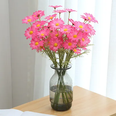 Small Daisies Simulation Bouquet 5 Dutch Chrysanthemum Cosmos Chamomile Wedding Home Decoration Fake Flowers Factory Outlet Dark Pink - Shop at LoveMi