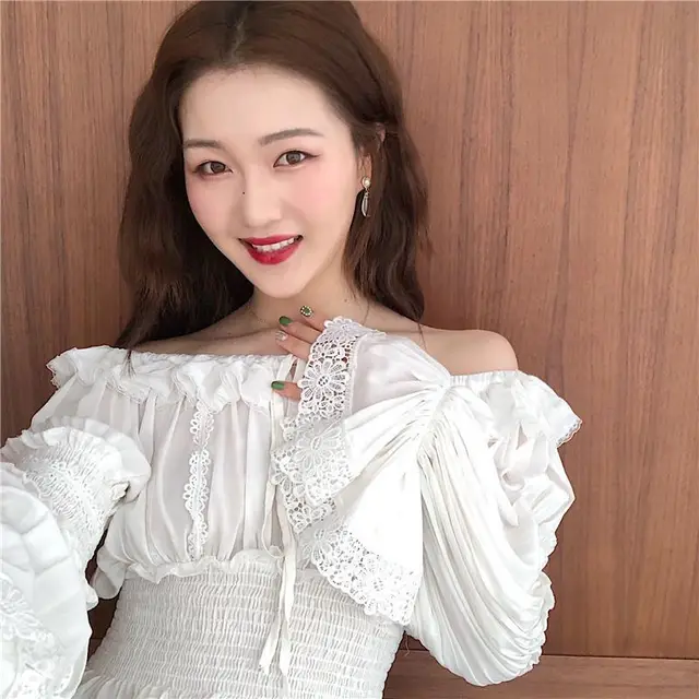 Tingfly Mode Chic Sexy Slash Cou Dentelle Appliques Culture White - Shop at LoveMi