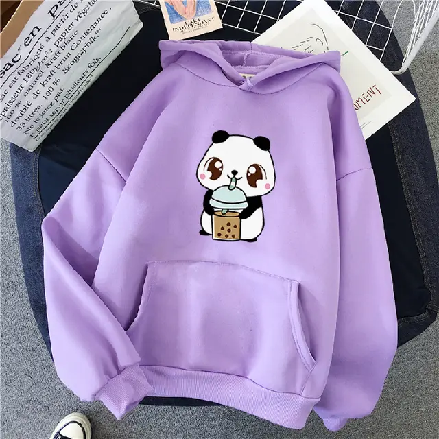 New Korean Style Hooded Plus Fleece Sweater Women Casual Loose Blouse Jacket Lovers Hoodie Violet - Shop at LoveMi