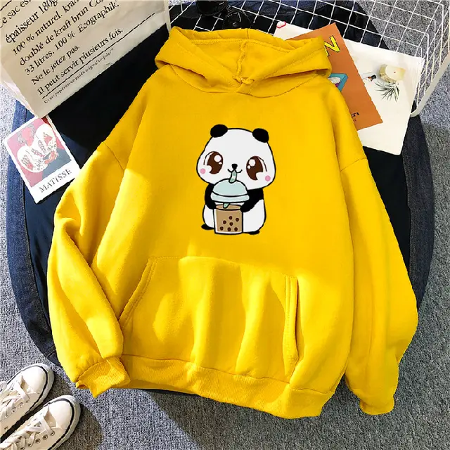 New Korean Style Hooded Plus Fleece Sweater Women Casual Loose Blouse Jacket Lovers Hoodie Yellow - Shop at LoveMi