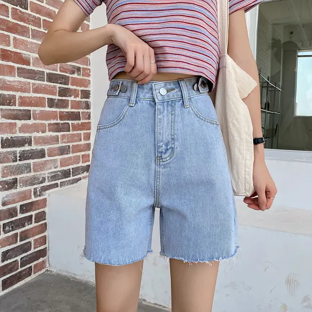 High Waist Denim Shorts Female Korean Version Loose And Thin Wild A line Wide leg Pants Trend Blue - Shop at LoveMi