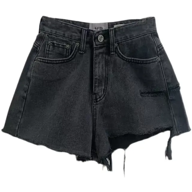 Ripped Jeans Shorts Women's High Waist a line Loose And Thin Black - Shop at LoveMi