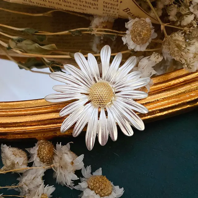 Vintage French Sen Lattice Daisy Flower Brooch White - Shop at LoveMi