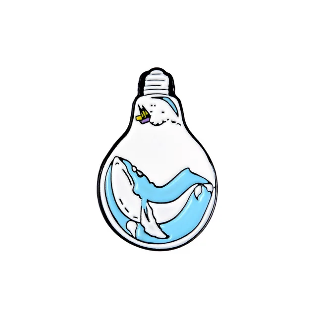 Wave Whale Brooch Collar Backpack Accessories Creative Light Bulb Whale Brooch White - Shop at LoveMi