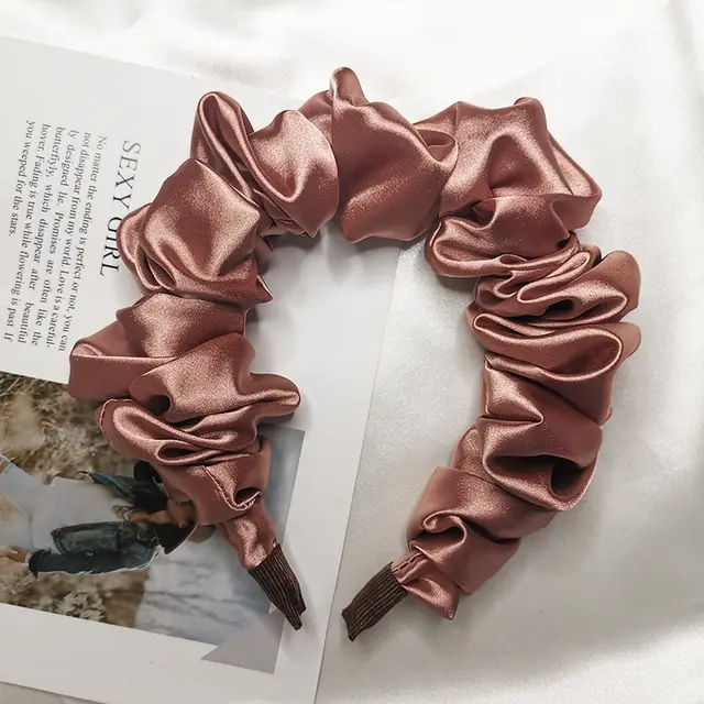 Imitation Silk Pure Color Bubble Folds Fine Hair Hoop All Match Hair Accessories Purple Large Intestine Knotted Face Wash Hair With Headdress Brown - Shop at LoveMi