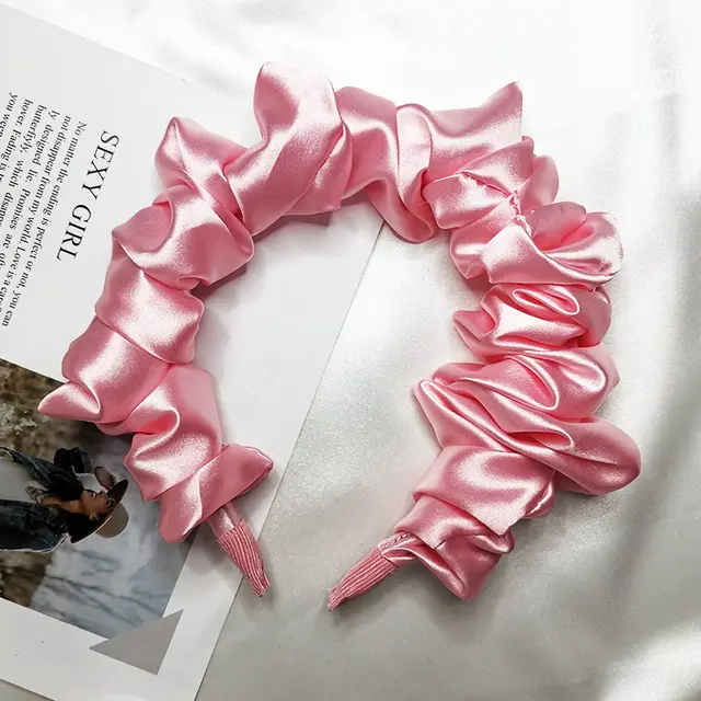 Imitation Silk Pure Color Bubble Folds Fine Hair Hoop All Match Hair Accessories Purple Large Intestine Knotted Face Wash Hair With Headdress Pink - Shop at LoveMi
