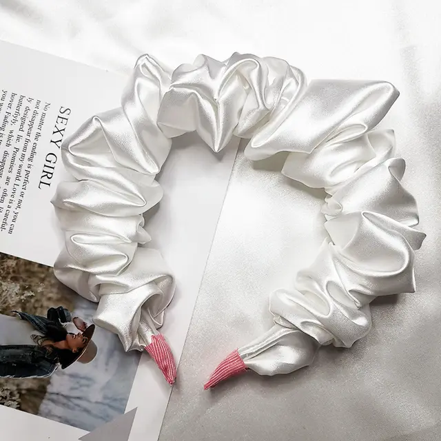 Imitation Silk Pure Color Bubble Folds Fine Hair Hoop All Match Hair Accessories Purple Large Intestine Knotted Face Wash Hair With Headdress White - Shop at LoveMi