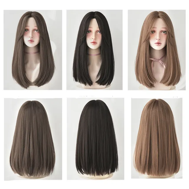 Mid point Wig, Female Long Hair, Long Straight Hair, Net red, Mid length Hair, Natural Face Trimming, No Bangs, Korean Style Full Headgear Honey ... Honey Flax - Shop at LoveMi