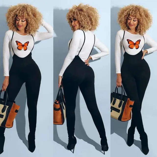 European And American Women's Sexy Letter Butterfly Print Two piece Suit Black - Shop at LoveMi